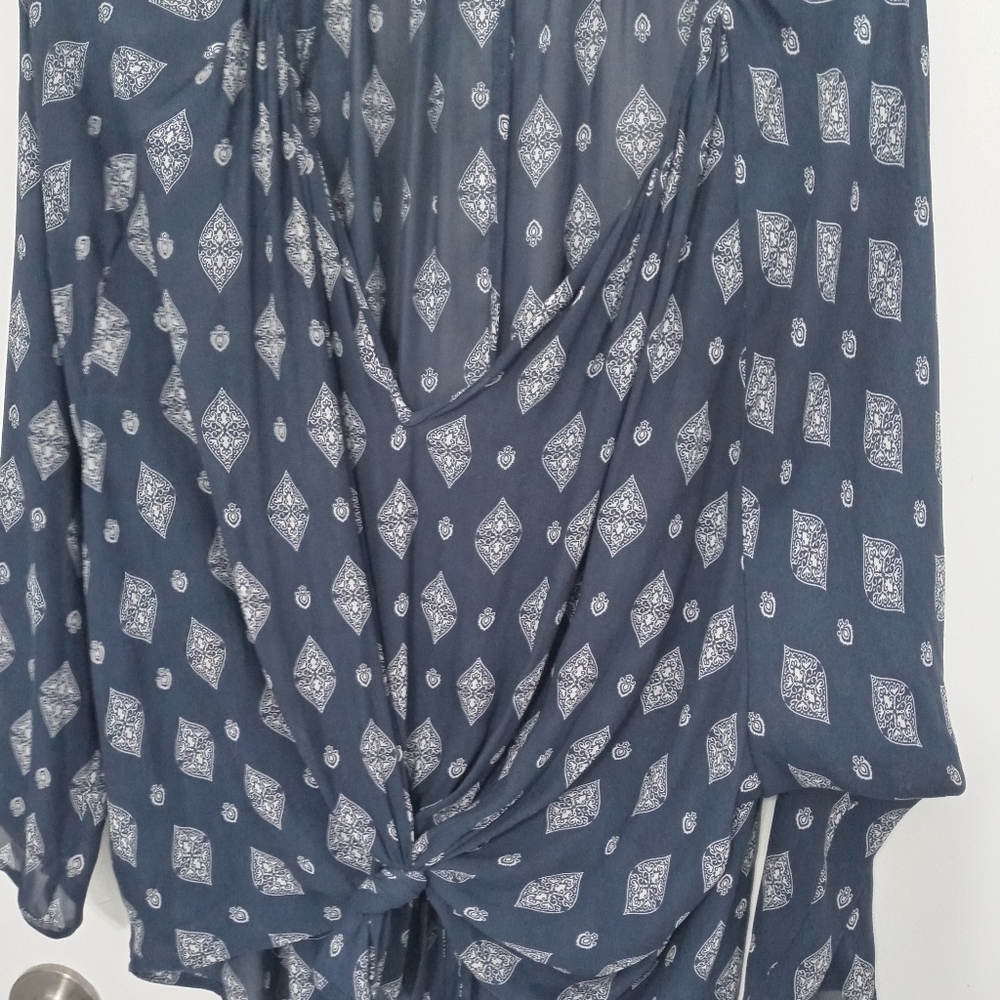 Cotton On sheer long sleeve paisley boho button sleeves knotted waist blouse